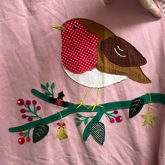 Mini Boden Long Sleeve Pink Striped Bird Tree Patchwork Appliqué Dress SZ 9-10Y - Picture 4 of 4
